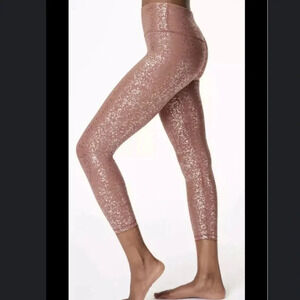 SWEATY BETTY Disco Metallic 7/8 Leggings - Red Terrazzo Foil Print Xsmall